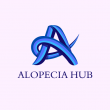Logo for Alopecia Hub featuring a stylish blue "A" with text Alopecia hub in blue below the graphic